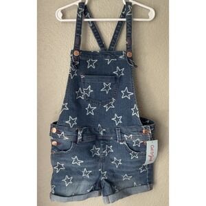 Cat & Jack Girls Medium 7/8 Blue Jean Shortalls With Stars Print